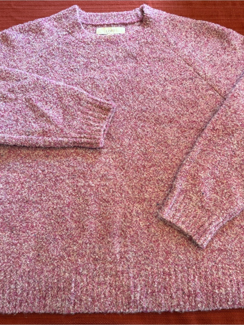 LOFT Pink Bouclé Crewneck Pullover Sweater